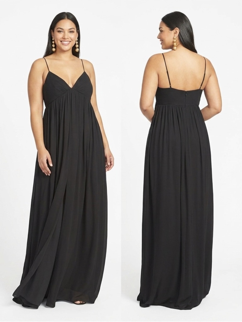 NWT SACHIN & BABI Jessica Black Chiffon Maxi Dress Size 14 V-Neck Empire Waist